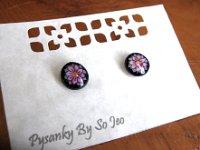 Tiny Pink Flowers Stud Earrings Pysanky Eggshell Jewelry by So Jeo : pysanky sojeo so jeo pysanka ukrainian easter egg batik art eggshell artist design designs finch parakeet lovebird tiny actual earrings jewelry pendants pysanka ukrainian easter egg batik art eggshell artist design designs earrings jewelry pendants